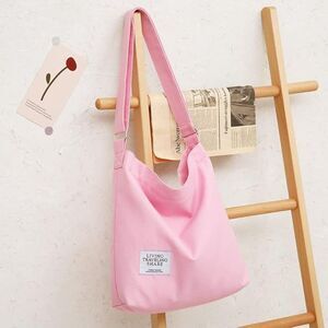 Women's Pink Imported Canvas Retro Large Size Shoulder Crossbody Tote Bag